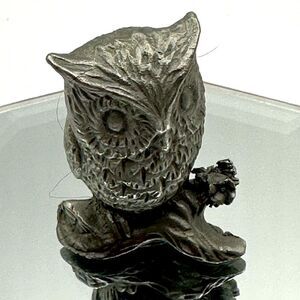 Vintage 1982 Rawcliffe Pewter Owl Perched On Branch Figurine Collectible 1.5”